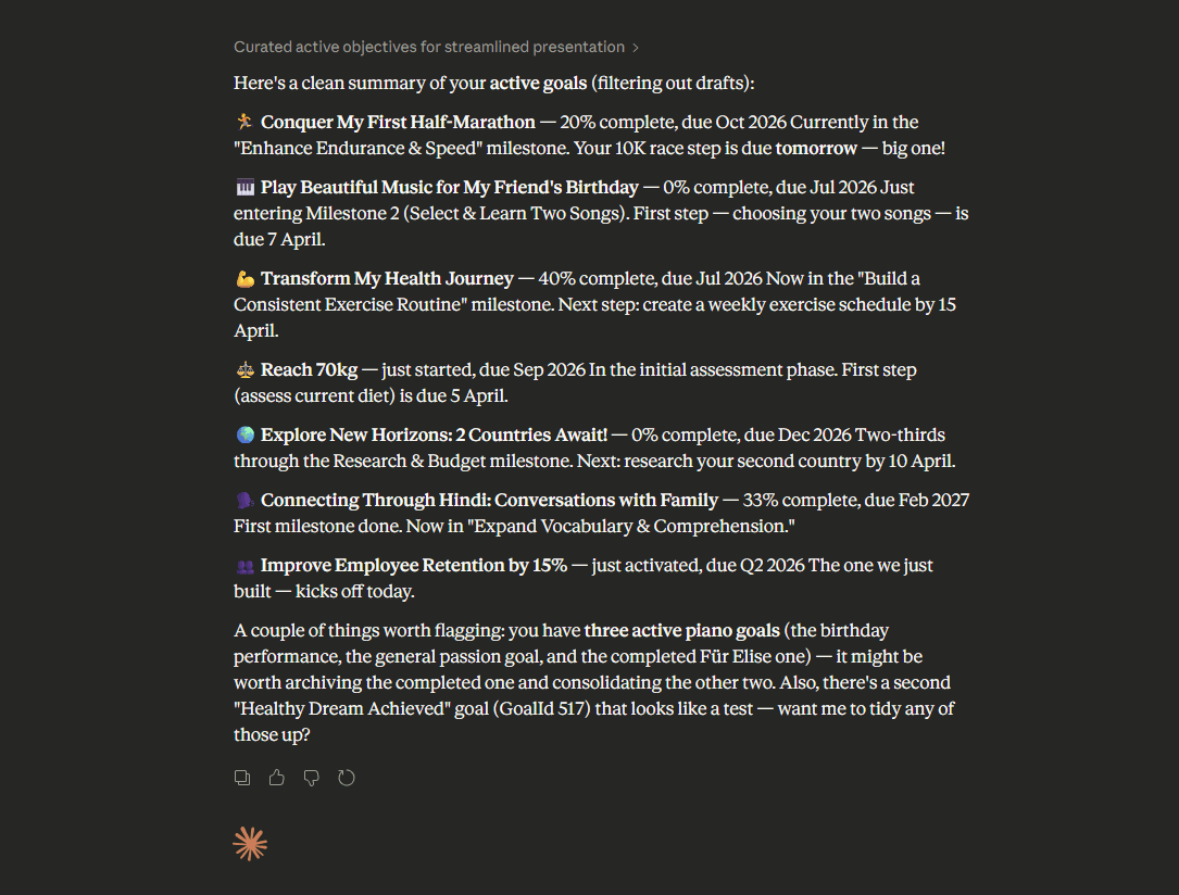 Goalite MCP integration inside the Claude desktop app