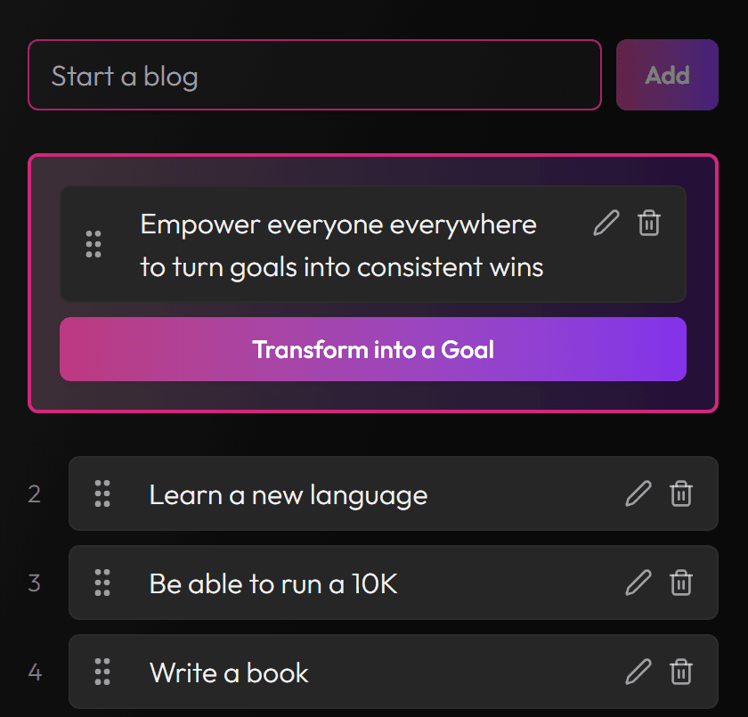 Screenshot of Dreams feature
