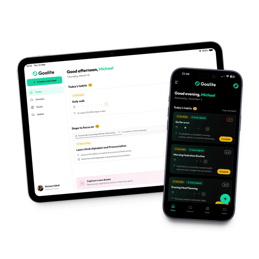 Goalite running on iPhone and iPad
