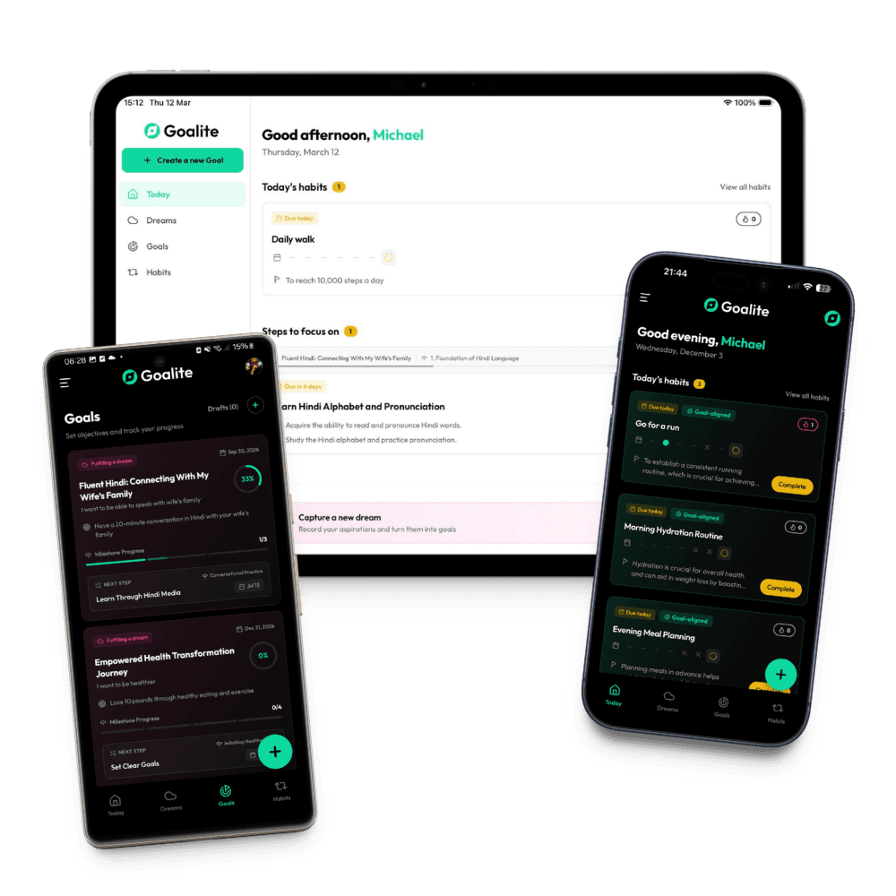 Goalite app on mobile devices