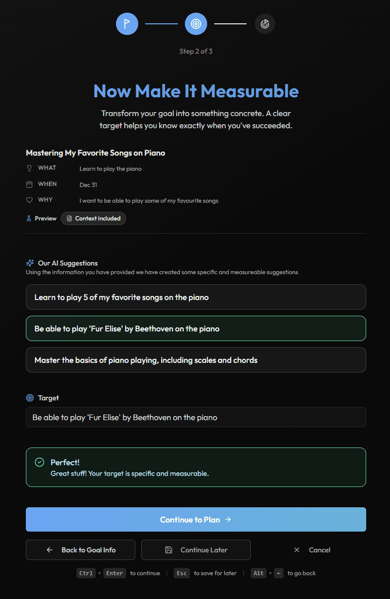 Goal Creation - Target Validation and Suggestions