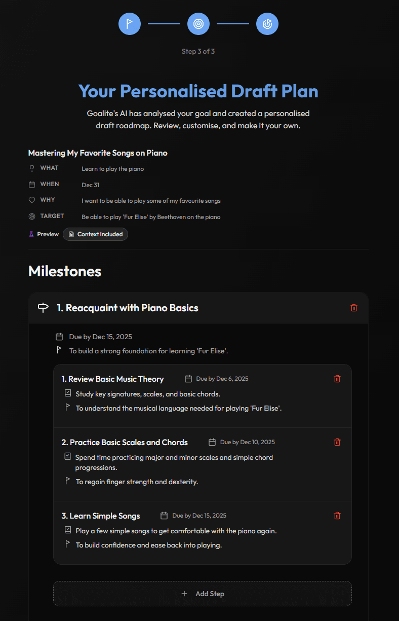 Goal Creation - Plan