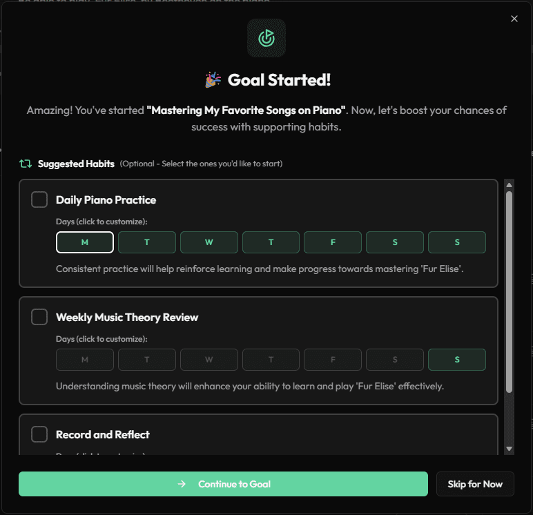 Goal Creation - Suggested Habits